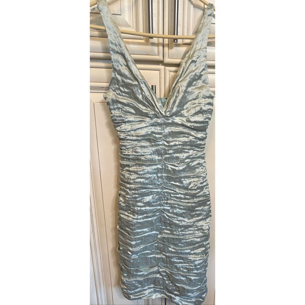 Nicole Miller Collection Women's Blue Metallic Ruched Sheath Dress Size 4